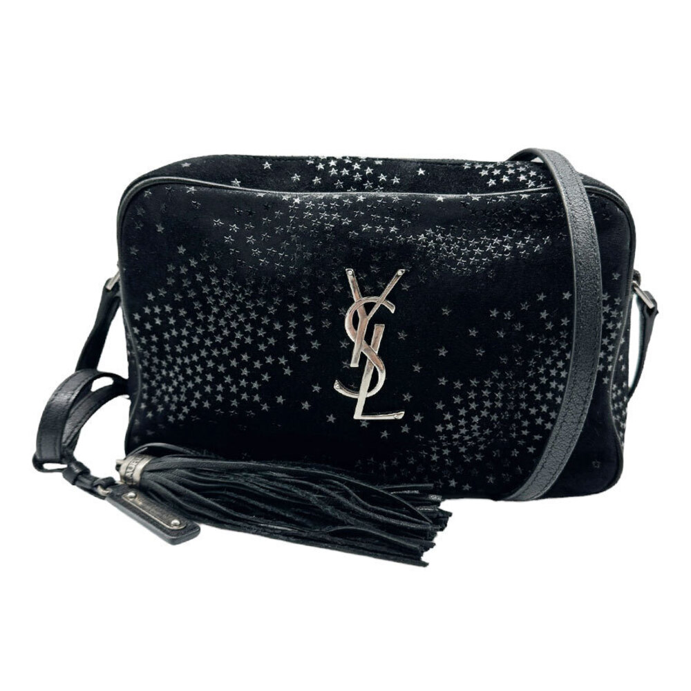 Saint Laurent Star Crossbody Bag Lou Suede Leather Black Silver